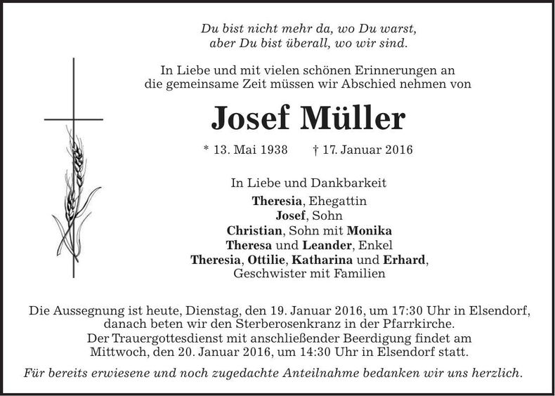 Traueranzeige Josef Müller