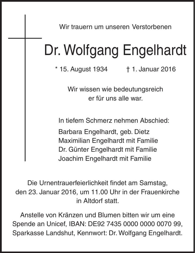 Traueranzeige Wolfgang Engelhardt