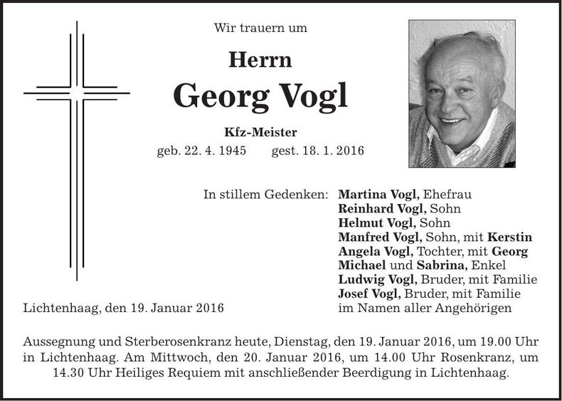 Traueranzeige Georg Vogl