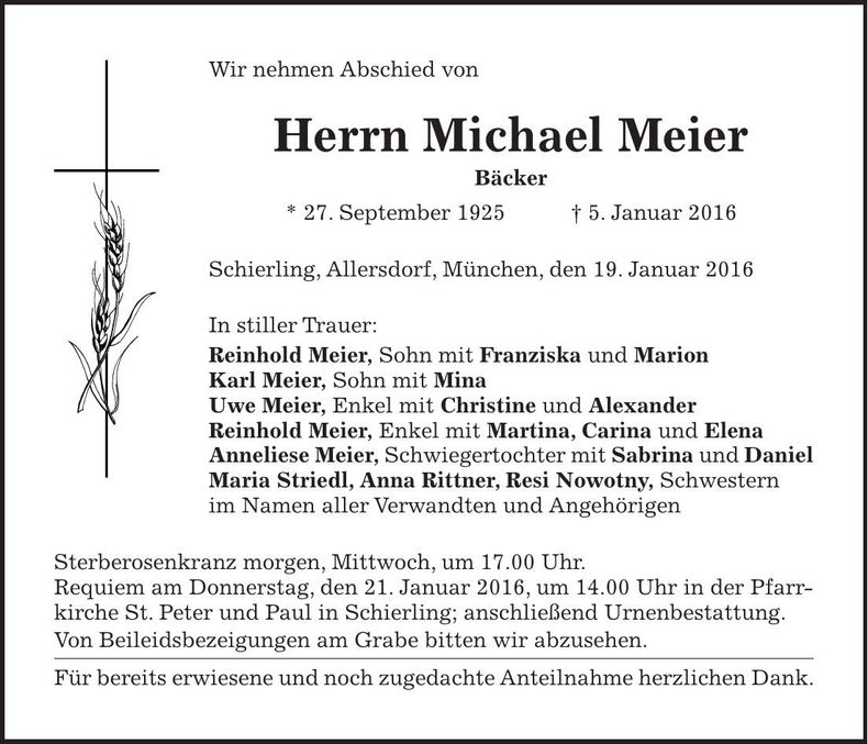 Traueranzeige Michael Meier