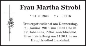 Traueranzeige Martha Strobl