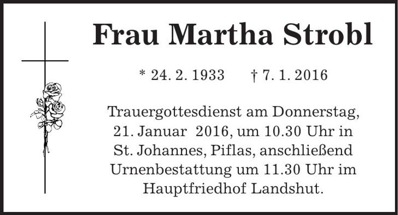 Traueranzeige Martha Strobl