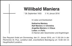 Traueranzeige Willibald Maniera
