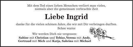 Traueranzeige Ingrid Janker