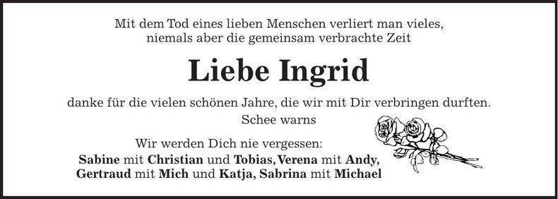 Traueranzeige Ingrid Janker