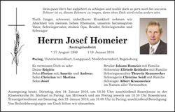 Traueranzeige Josef Homeier