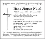 Traueranzeige Hans Jürgen Nützl