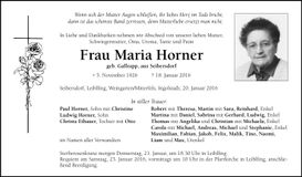 Traueranzeige Maria Horner