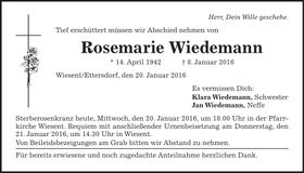 Traueranzeige Rosemarie Wiedemann