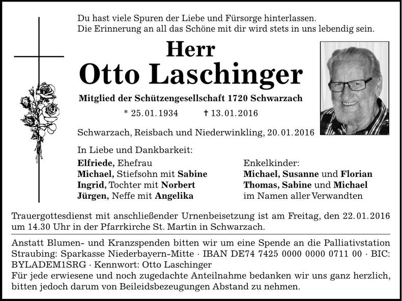 Traueranzeige Otto Laschinger