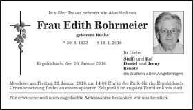 Traueranzeige Edith Rohrmeier