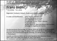 Traueranzeige Franz Blüml
