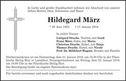 Traueranzeige Hildegard März