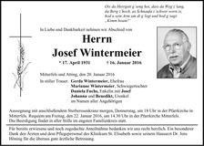 Traueranzeige Josef Wintermeier