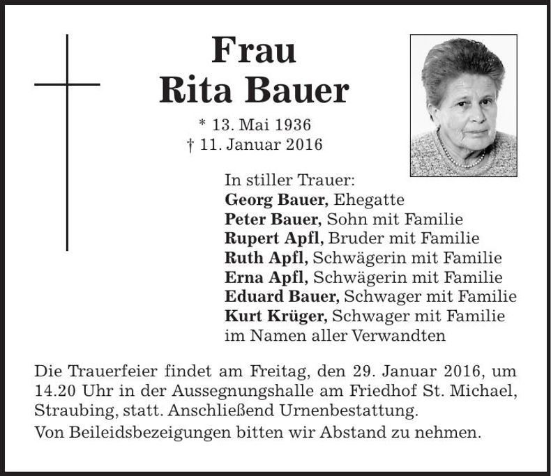 Traueranzeige Rita Bauer