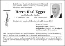 Traueranzeige Karl Egger