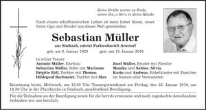 Traueranzeige Sebastian Müller
