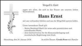 Traueranzeige Hans Ernst