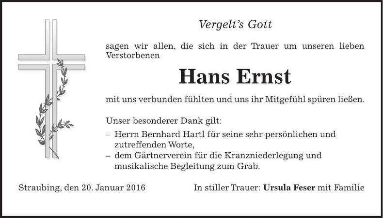 Traueranzeige Hans Ernst