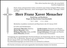 Traueranzeige Franz Xaver Menacher