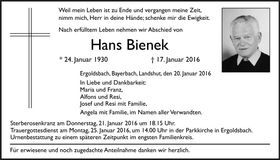 Traueranzeige Hans Bienek