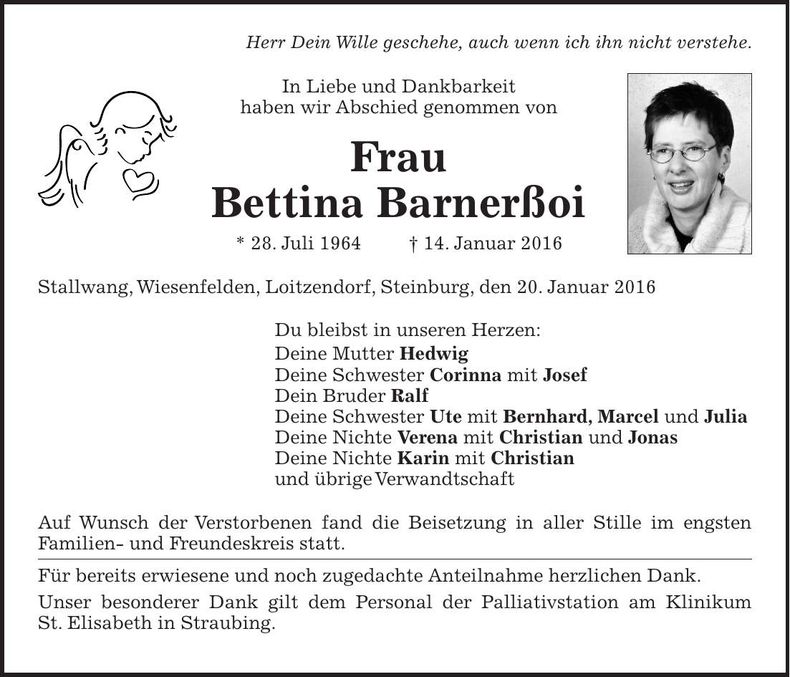 Traueranzeige Bettina Barnerßoi