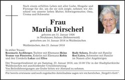 Traueranzeige Maria Dirscherl