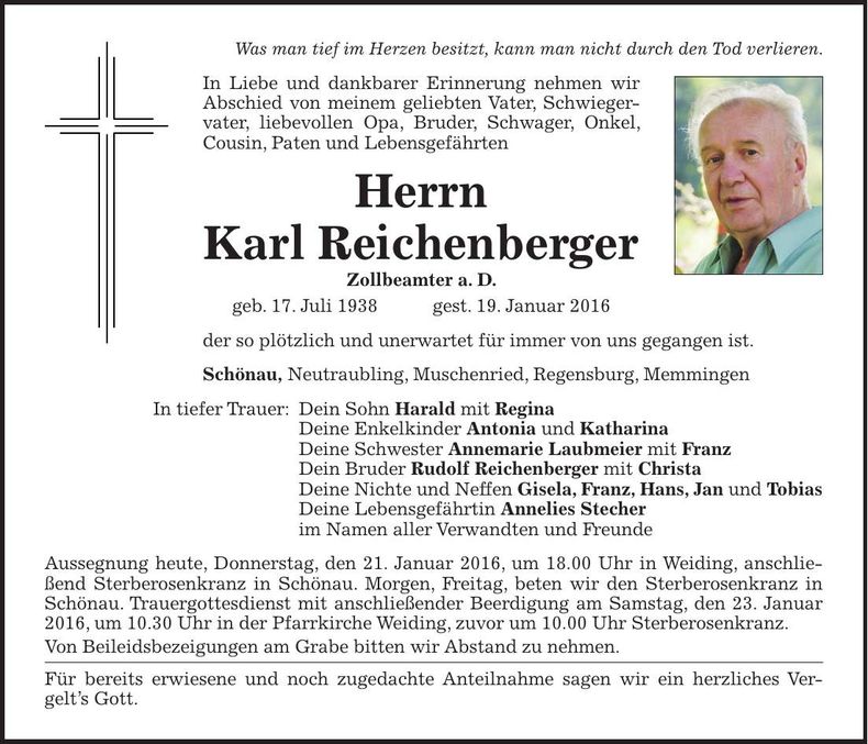 Traueranzeige Karl Reichenberger