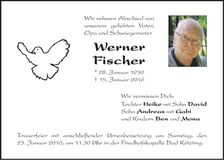 Traueranzeige Werner Fischer