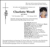 Traueranzeige Charlotte Wendl