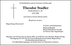 Traueranzeige Theodor Stadler