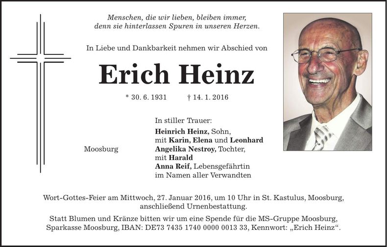 Traueranzeige Erich Heinz