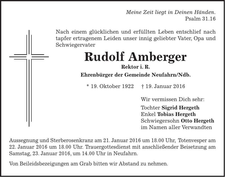 Traueranzeige Rudolf Amberger