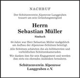 Traueranzeige Sebastian Müller