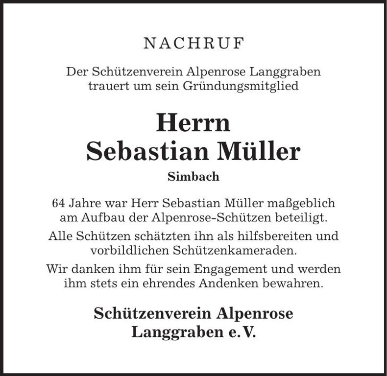 Traueranzeige Sebastian Müller