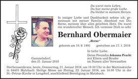 Traueranzeige Bernhard Obermaier