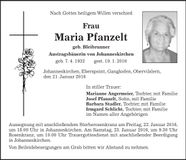 Traueranzeige Maria Pfanzelt