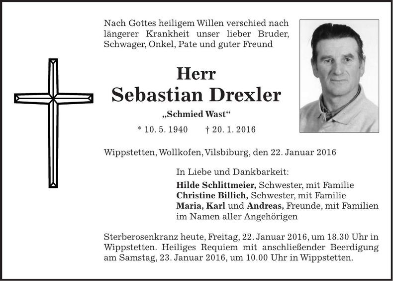 Traueranzeige Sebastian Drexler