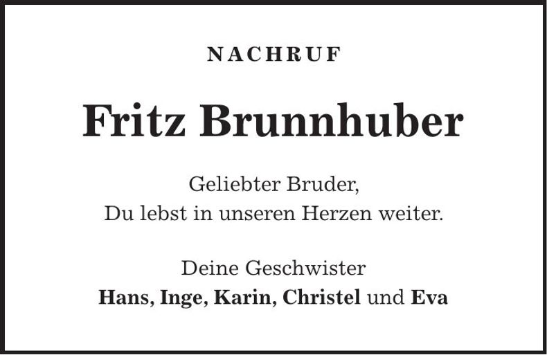 Traueranzeige Fritz Brunnhuber