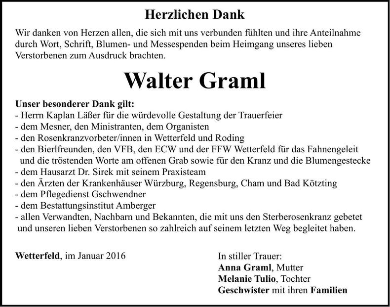 Traueranzeige Walter Graml
