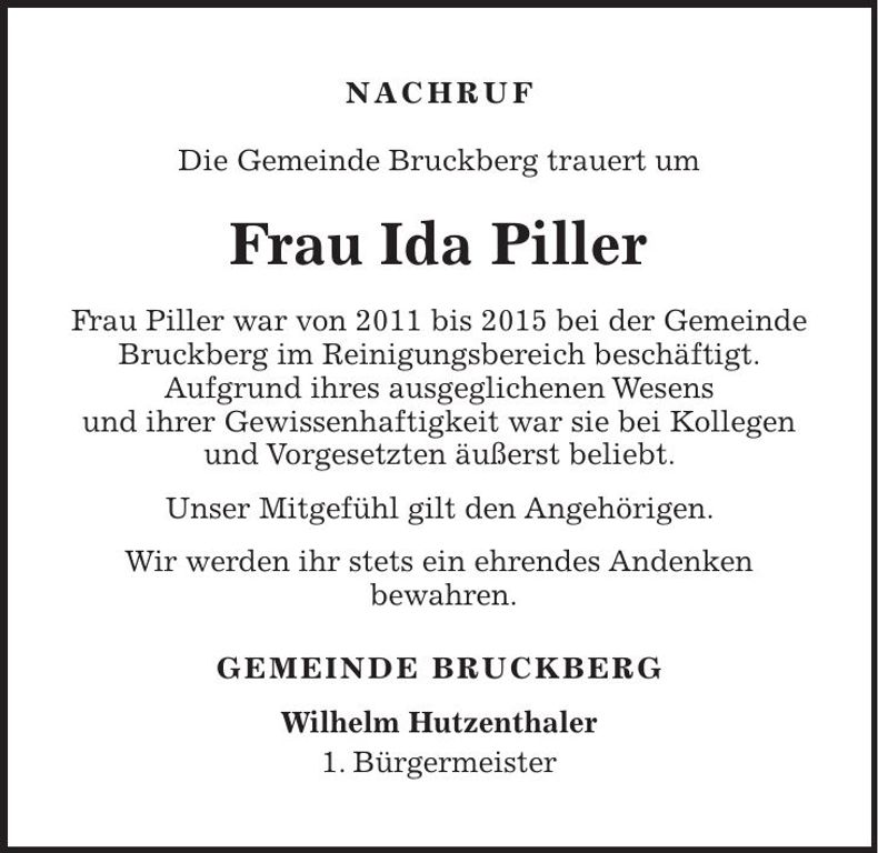 Traueranzeige Ida Piller