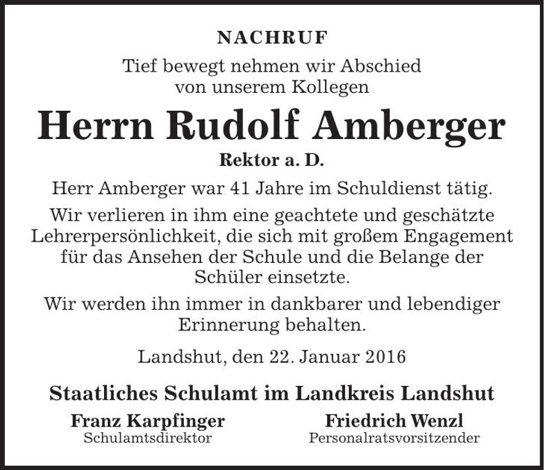 Traueranzeige Rudolf Amberger