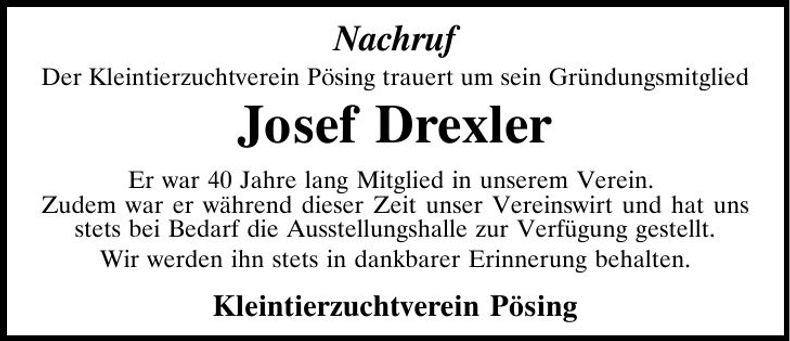 Traueranzeige Josef Drexler