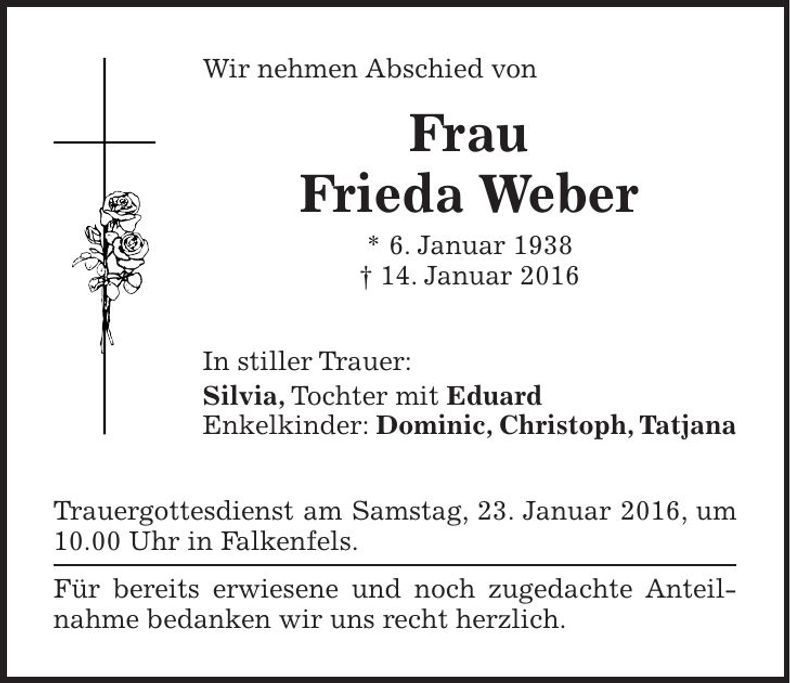 Traueranzeige Frieda Weber