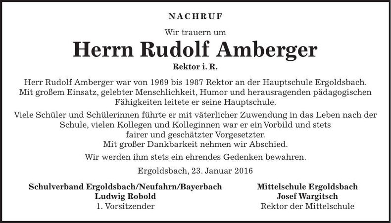 Traueranzeige Rudolf Amberger