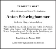 Traueranzeige Anton Schwinghammer