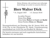 Traueranzeige Walter Dick