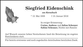 Traueranzeige Siegfried Eidenschink