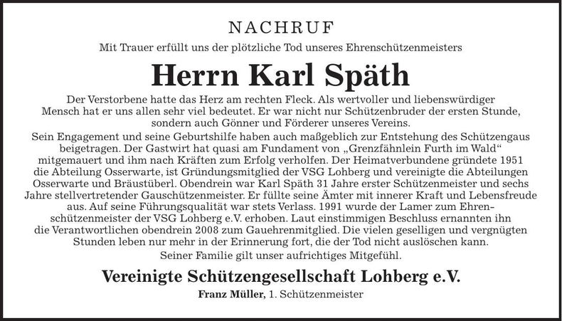 Traueranzeige Karl Späth
