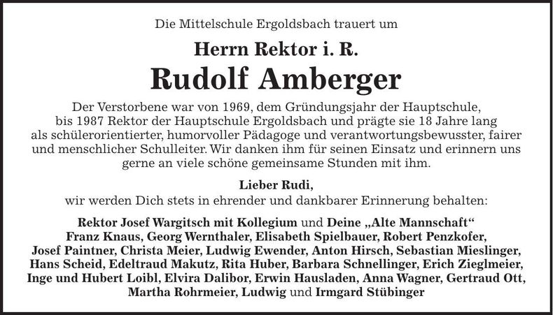 Traueranzeige Rudolf Amberger